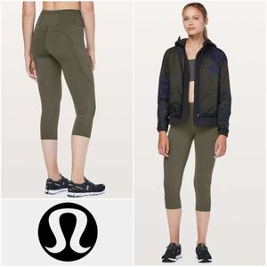 LULULEMON 4 Fast & Free Crop II 19" Nulux Dark Olive W6AS5S